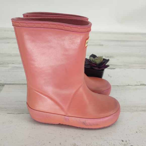 Hunter Girls Pink Rain Boots Slip On Classic - Picture 2 of 5